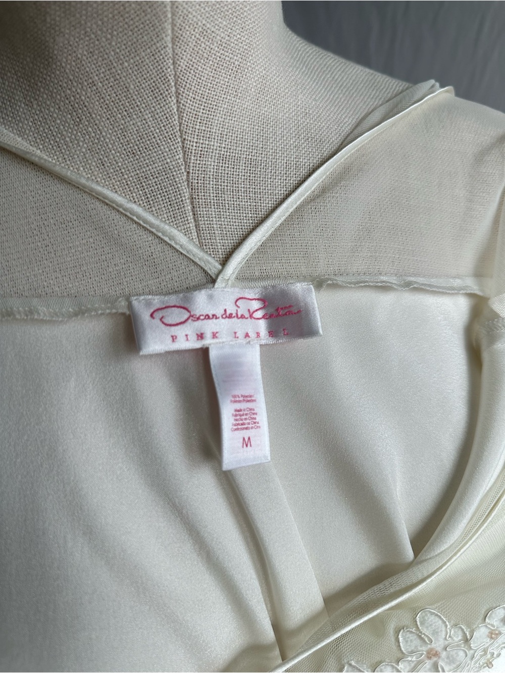 RARE Vintage Oscar de la Renta Pink Label Ivory Satin Chiffon Nightgown Slip - M - Picture 10 of 11